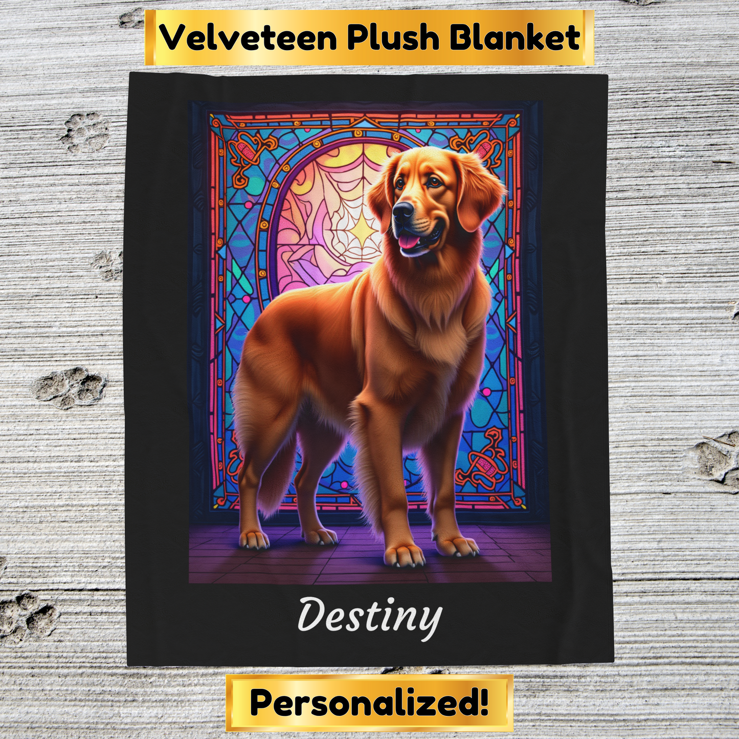 Golden Retriever Dark Coat Personalized Velveteen Plush Blanket, Custom Dog Art Throw for Humans