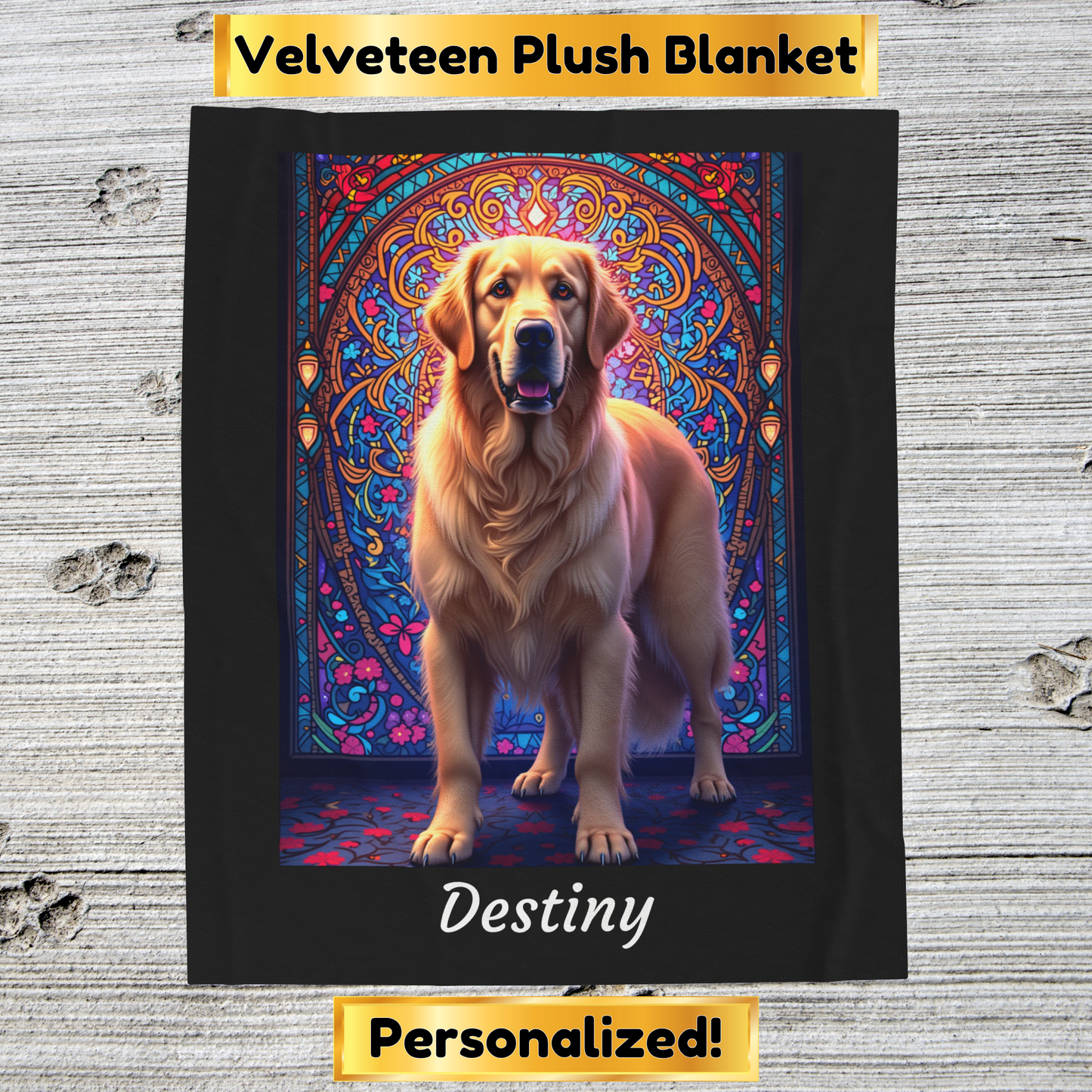 Golden Retriever Light Cream Coat Personalized Velveteen Plush Blanket, Dog Lover Throw Gift