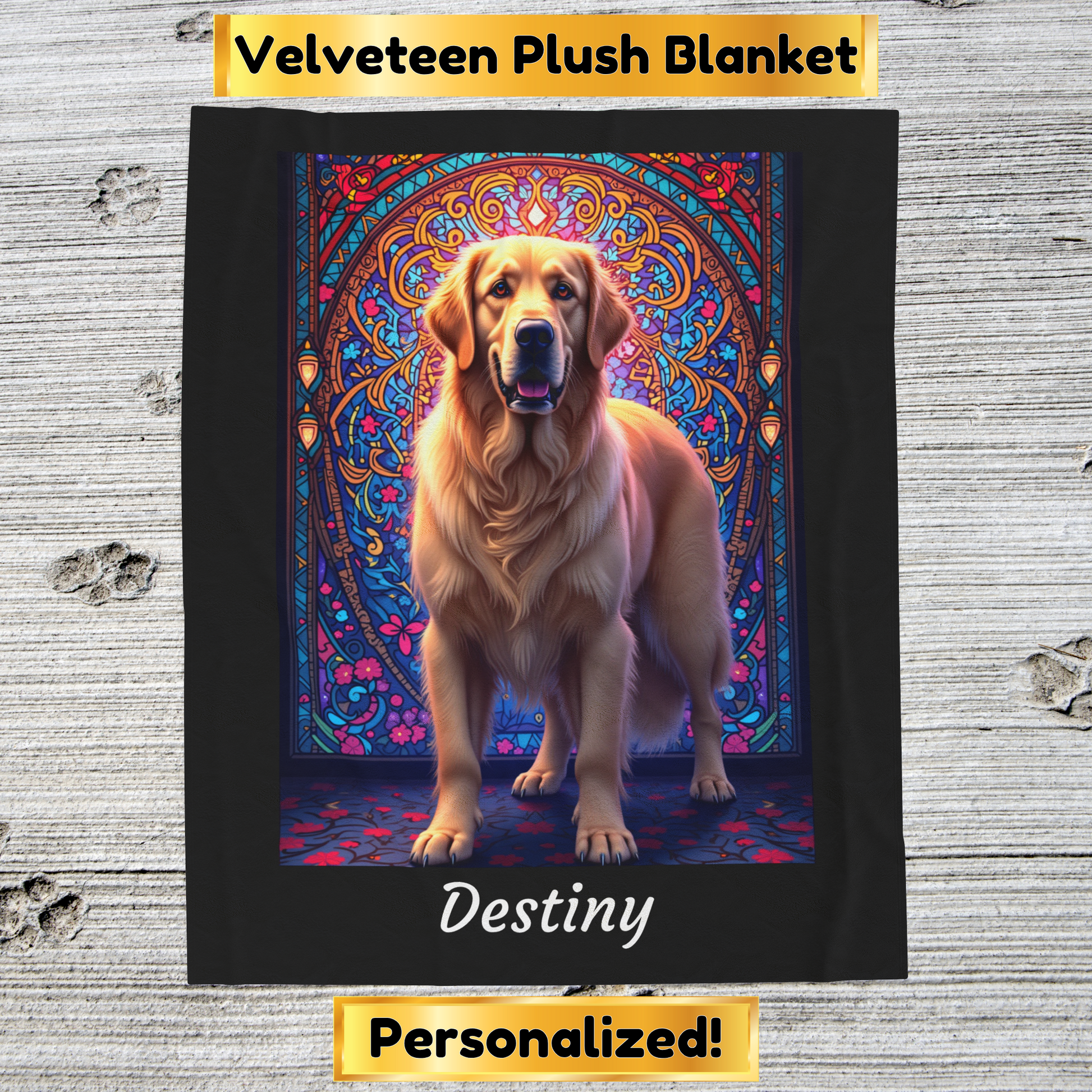 Golden Retriever Light Cream Coat Personalized Velveteen Plush Blanket, Dog Lover Throw Gift