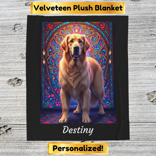 Golden Retriever Light Cream Coat Personalized Velveteen Plush Blanket, Dog Lover Throw Gift