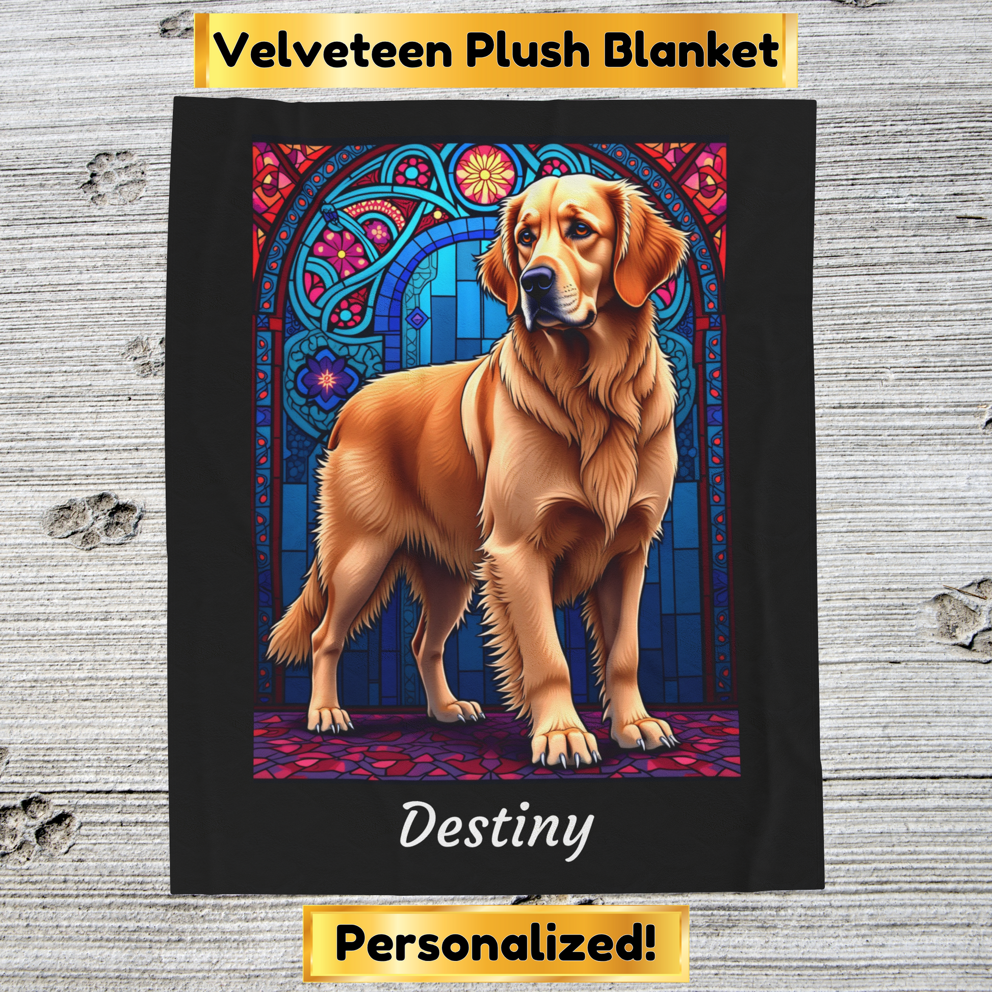 Golden Retriever Light Coat Personalized Velveteen Plush Blanket, Custom Dog Lover Gift Throw