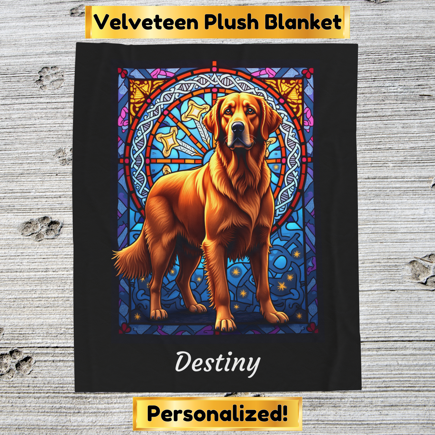 Golden Retriever Red Coat Personalized Velveteen Plush Blanket, Artistic Dog Throw, Personalized Gift