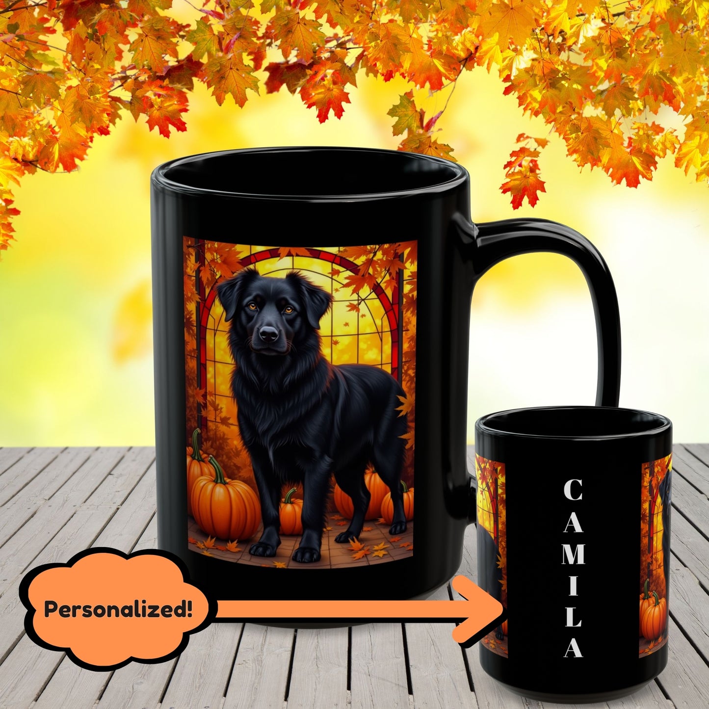 Australian Shepherd Black - Autumn coffee mug, custom herding dog lover gift for dog moms and dads