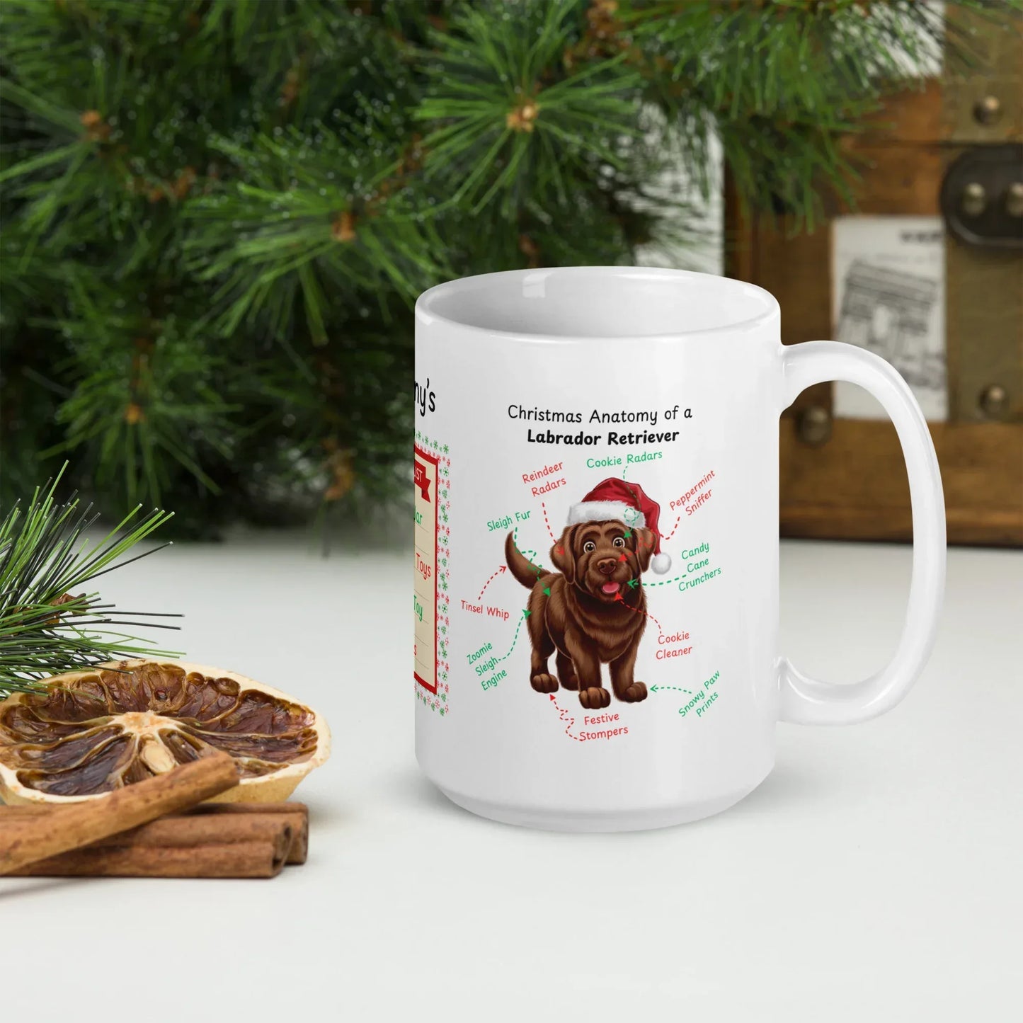 Shop our premium chocolate labrador retriever christmas anatomy mug from MySisterIsASurvivor.