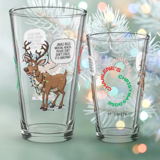 Shop our premium jingle bells mental health christmas pint glass from MySisterIsASurvivor.