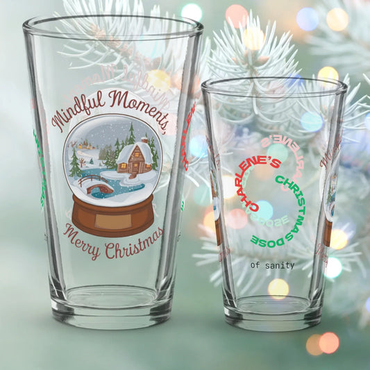 Shop our premium mindful moments merry christmas pint glass from MySisterIsASurvivor.