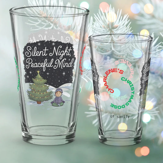 Shop our premium silent night peaceful mind christmas pint glass from MySisterIsASurvivor.