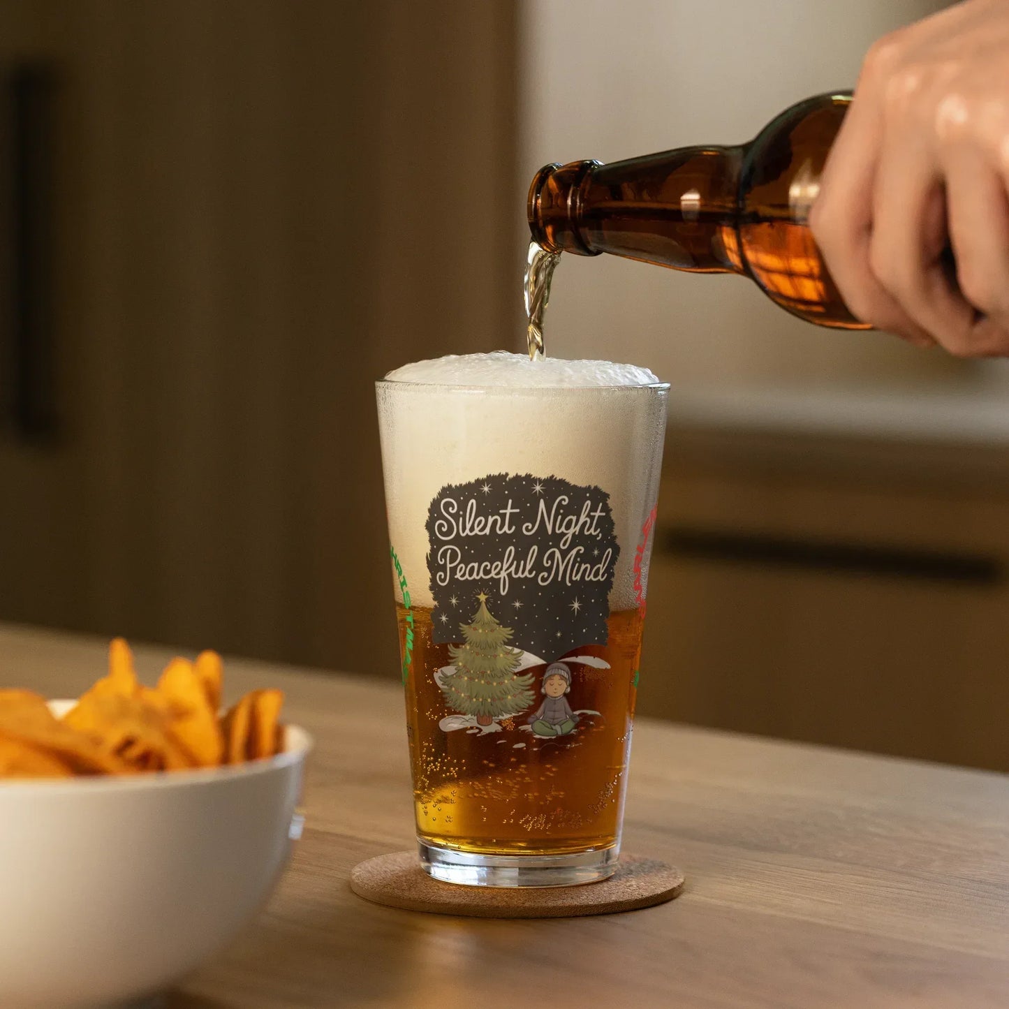 Shop our premium silent night peaceful mind christmas pint glass from MySisterIsASurvivor.