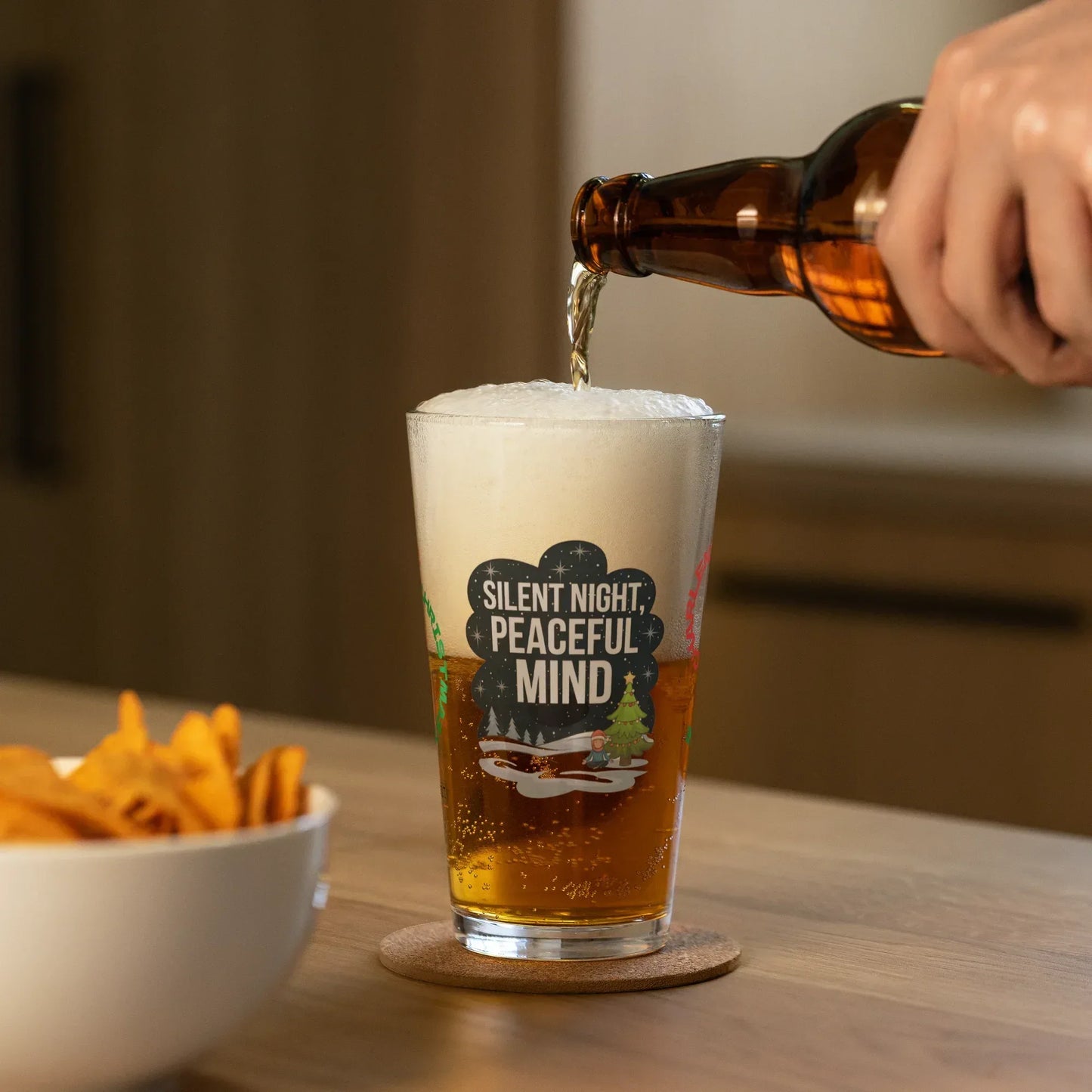 Shop our premium silent night peaceful mind christmas pint glass 1 from MySisterIsASurvivor.