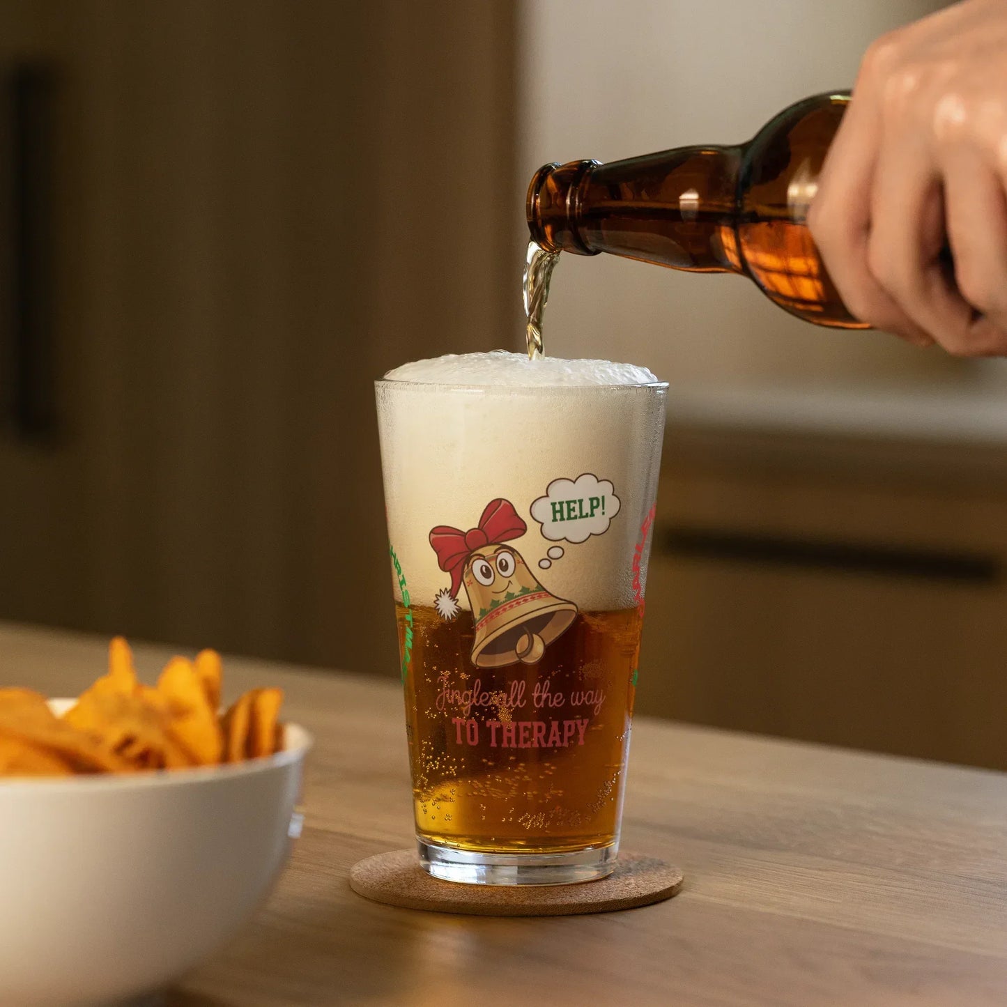 Shop our premium jingle all the way to therapy christmas pint glass 1 from MySisterIsASurvivor.
