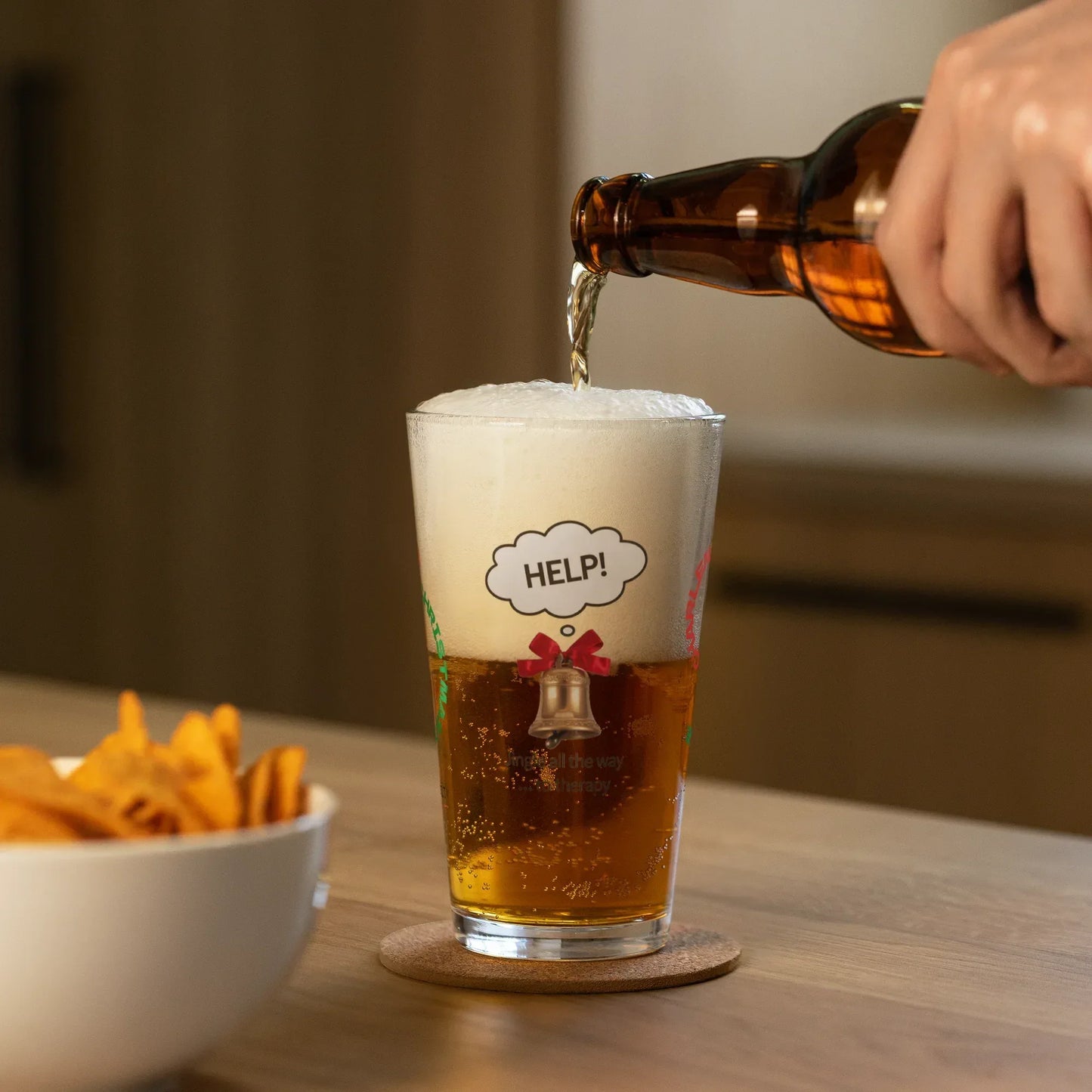 Shop our premium jingle all the way to therapy christmas pint glass from MySisterIsASurvivor.