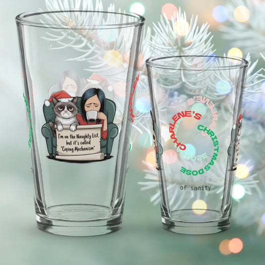 Shop our premium im on the naughty list christmas pint glass 3 from MySisterIsASurvivor.
