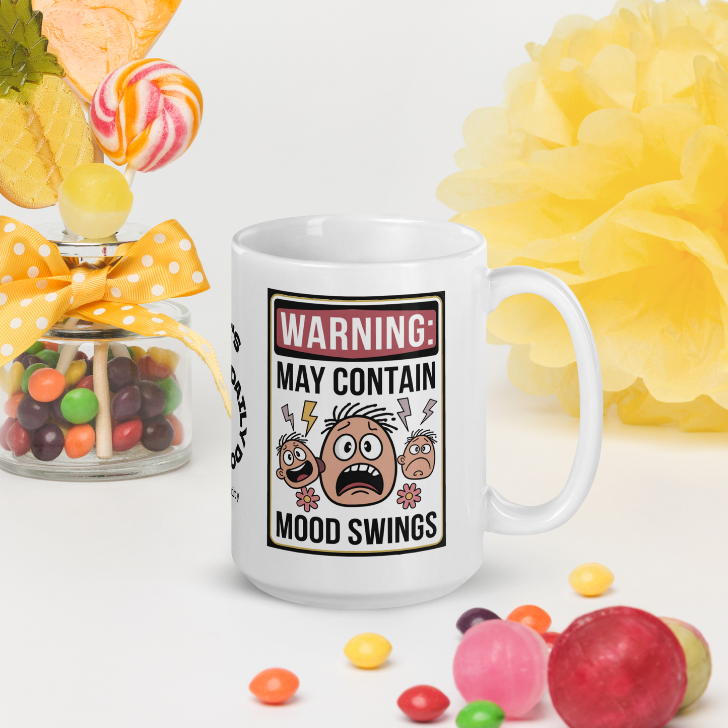 Warning: May Contain Mood Swings funny mug personalized ceramic coffee cup with fun saying gift