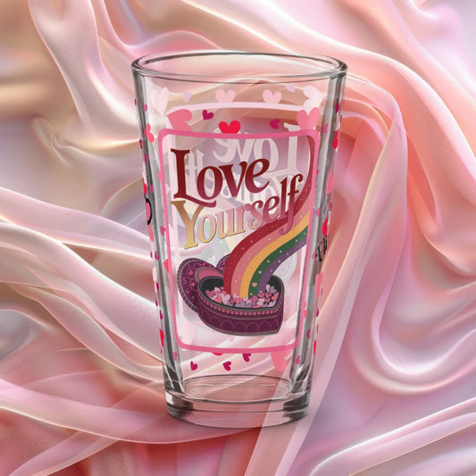 Shop our premium love yourself valentines day pint glass from MySisterIsASurvivor.