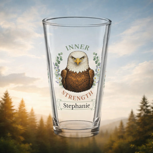 Shop our premium inner strength eagle pint glass from MySisterIsASurvivor.