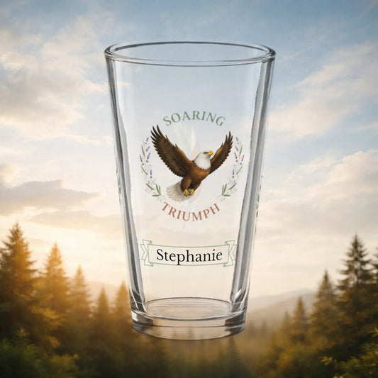 Shop our premium soaring triumph eagle pint glass from MySisterIsASurvivor.