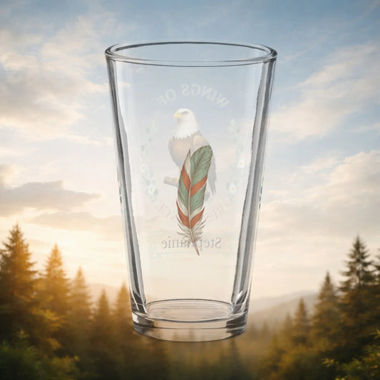 Shop our premium wings of resilience eagle pint glass from MySisterIsASurvivor.
