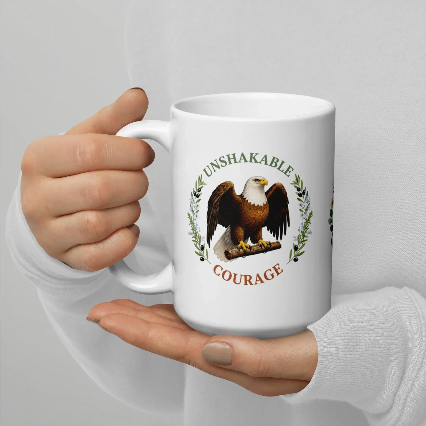 Shop our premium unshakable courage eagle mug from MySisterIsASurvivor.