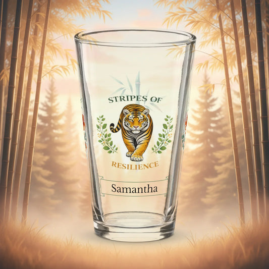 Shop our premium stripes of resilience tiger pint glass from MySisterIsASurvivor.
