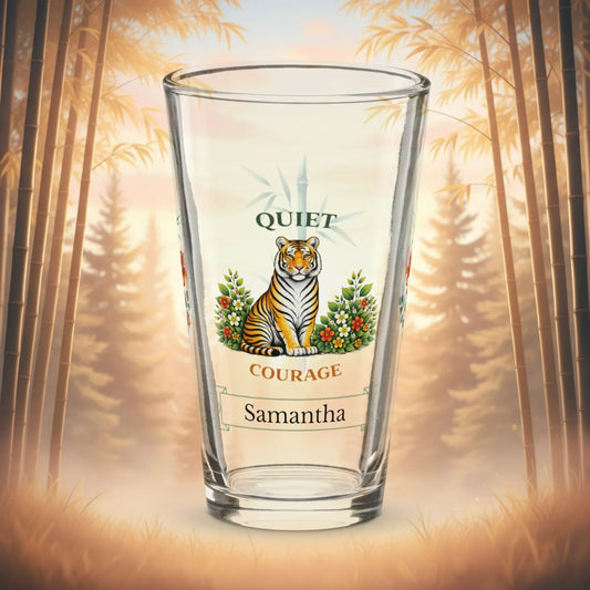 Shop our premium quiet courage tiger pint glass from MySisterIsASurvivor.