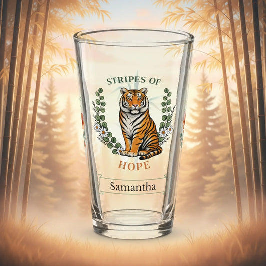 Shop our premium stripes of hope tiger pint glass from MySisterIsASurvivor.