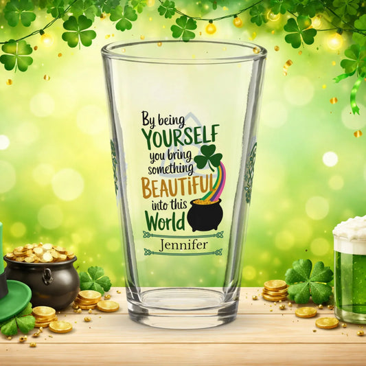 Shop our premium by being yourself st patrick pint glass from MySisterIsASurvivor.