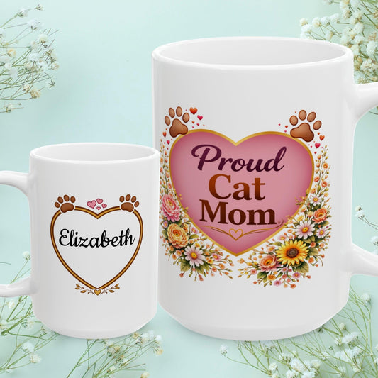 Shop our proud cat mom fur mom mug featuring the 15oz style option from MySisterIsASurvivor.