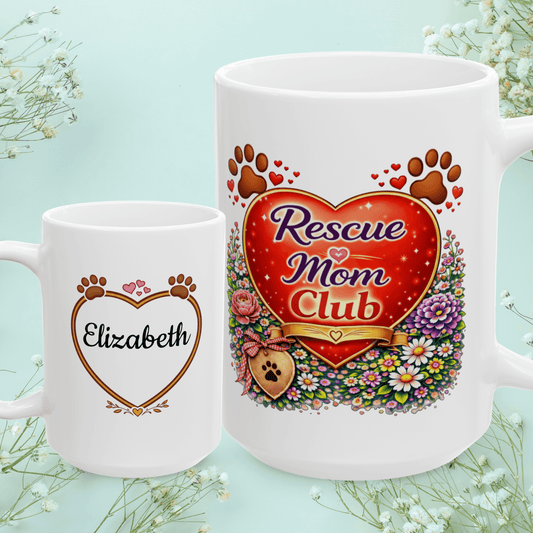 Shop our rescue mom club fur mom mug featuring the 15oz style option from MySisterIsASurvivor.