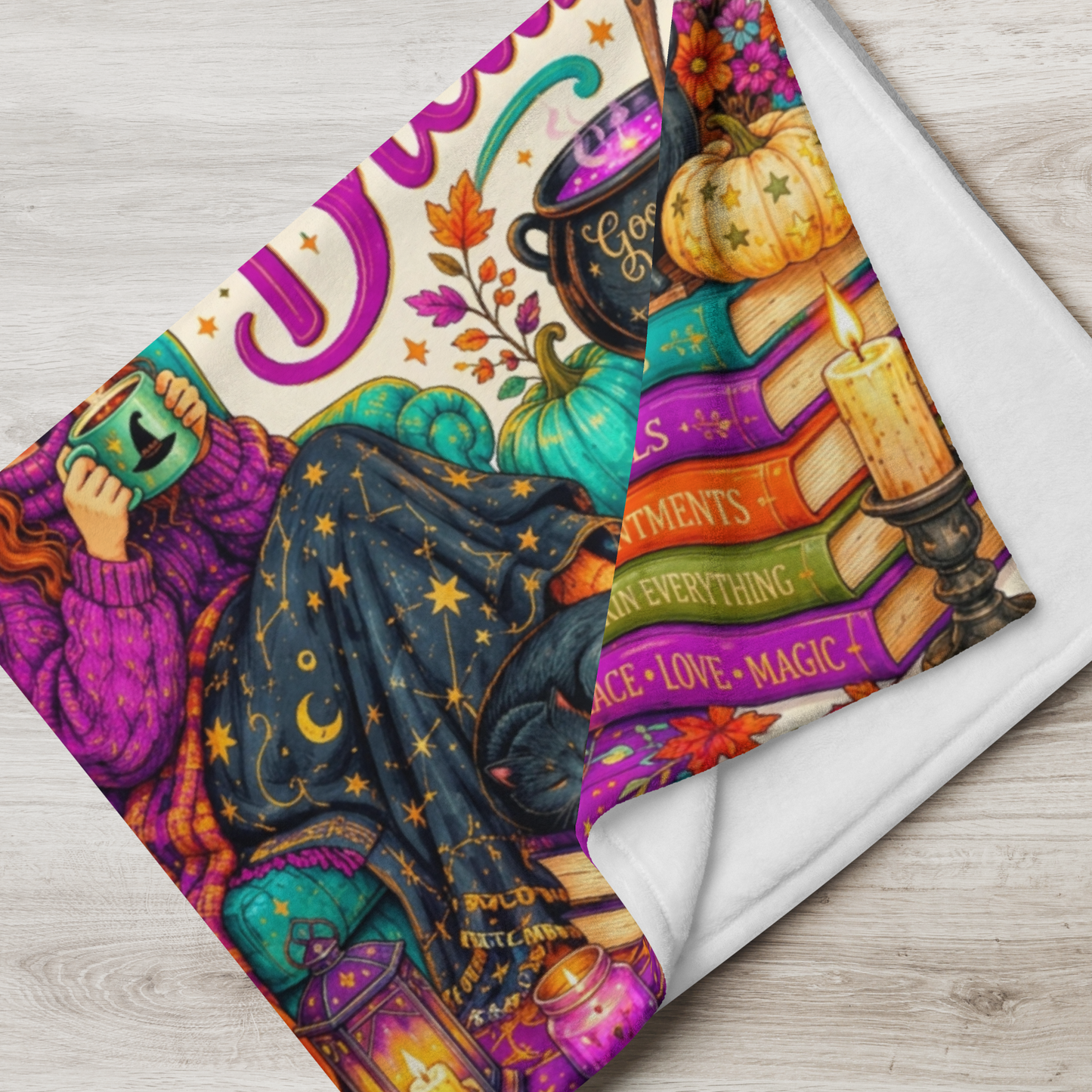 Witch Better Take a Break Velveteen Blanket - Witch with Self Care is Magic Pillow and Good Vibes Cauldron