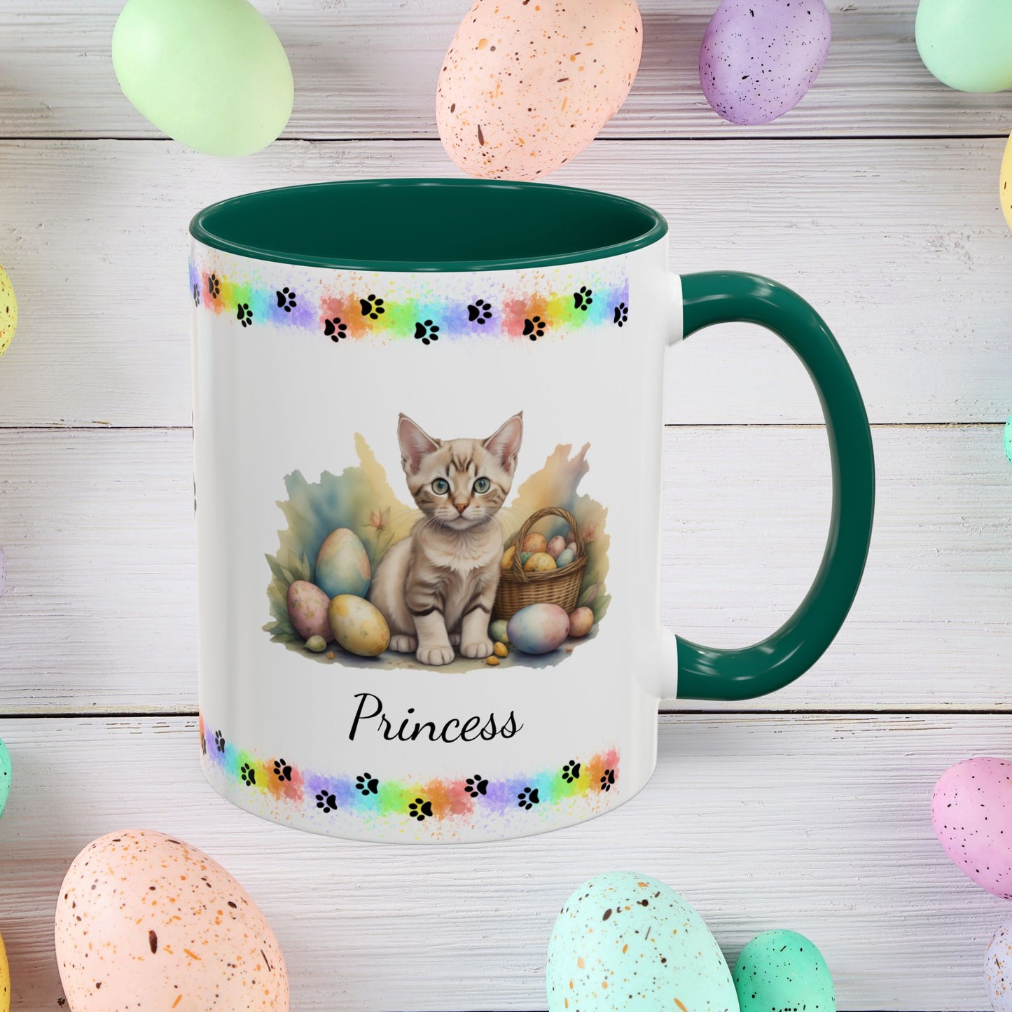 Devon Rex personalized Easter coffee mug, cute kitten design, mental health awareness gift for cat lovers