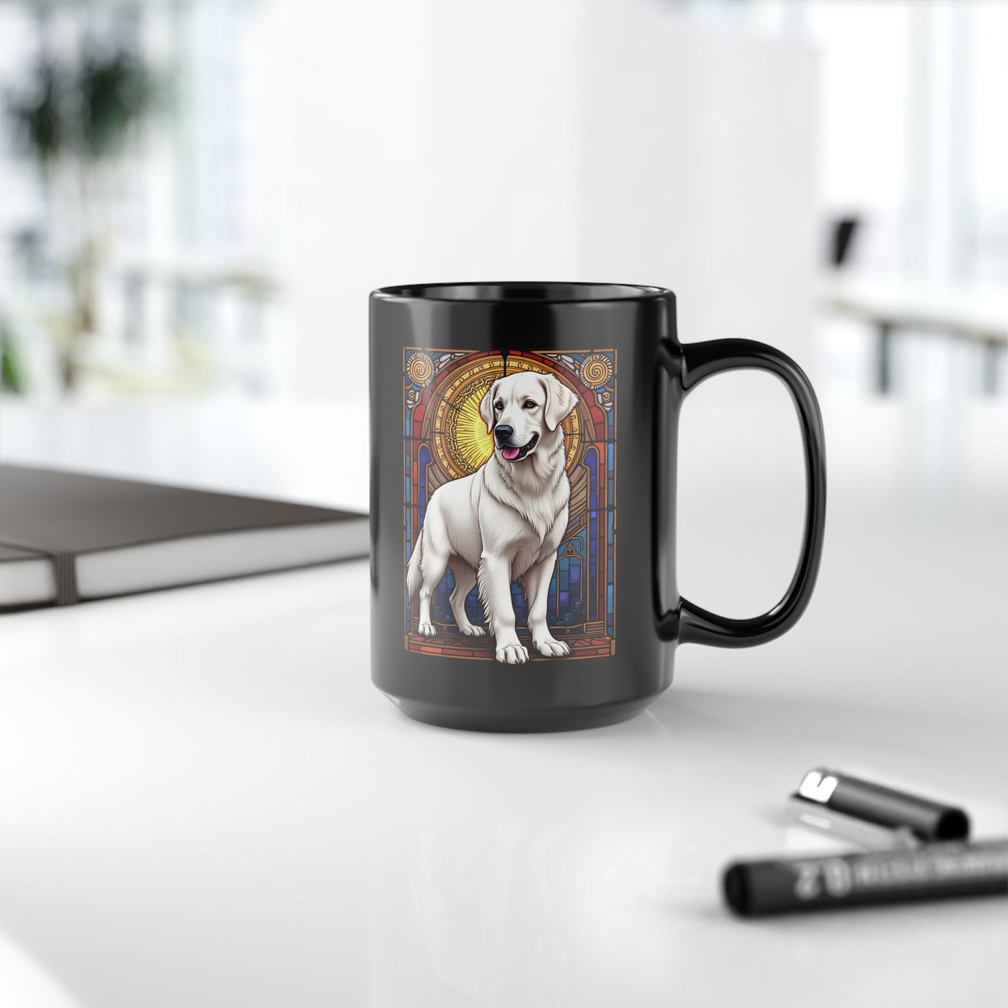 White Golden Retriever stained glass style personalized mug, custom coffee cup for Golden dog lovers
