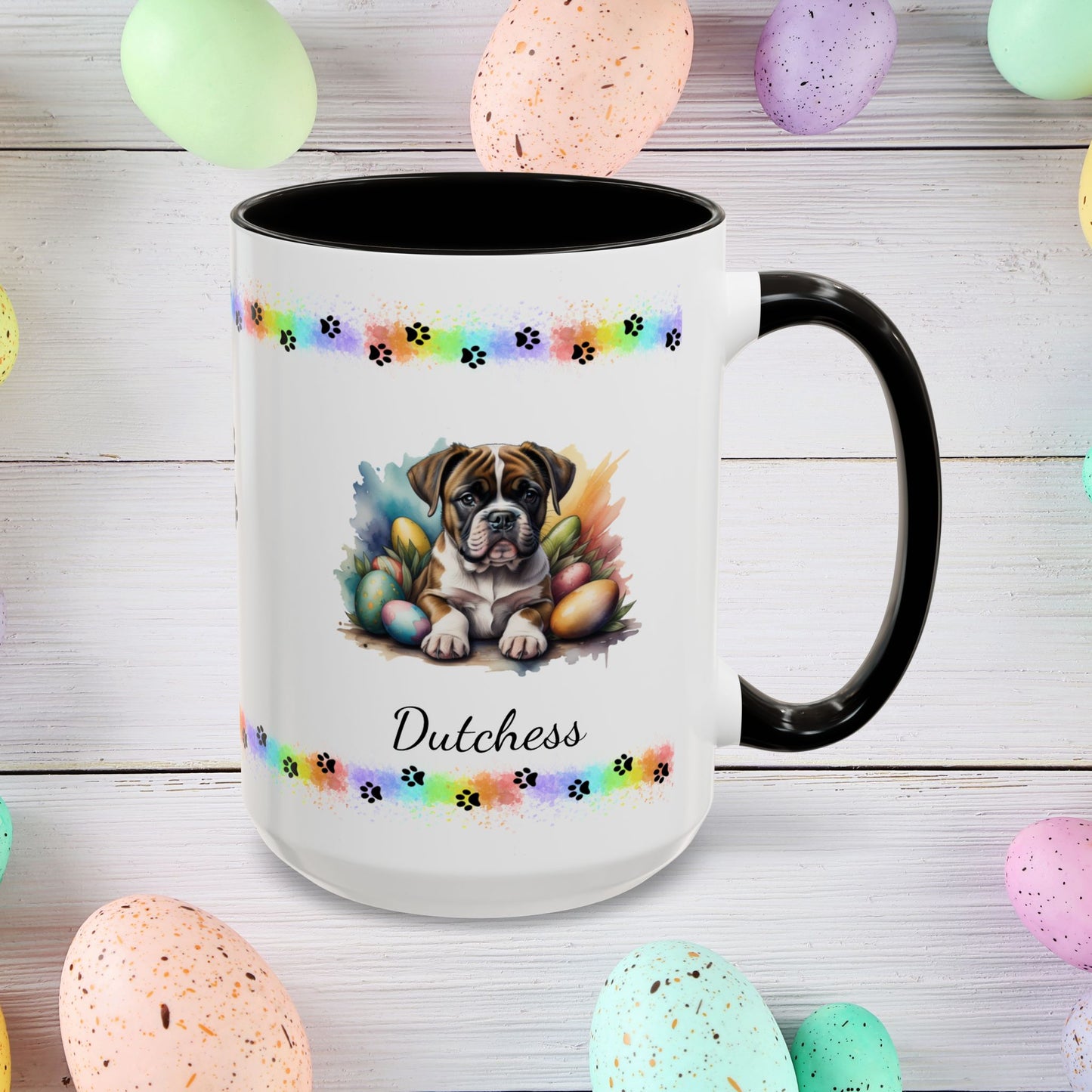 Boxer personalized Easter puppy mug, cute dog coffee cup gift for mental health awareness and dog lovers