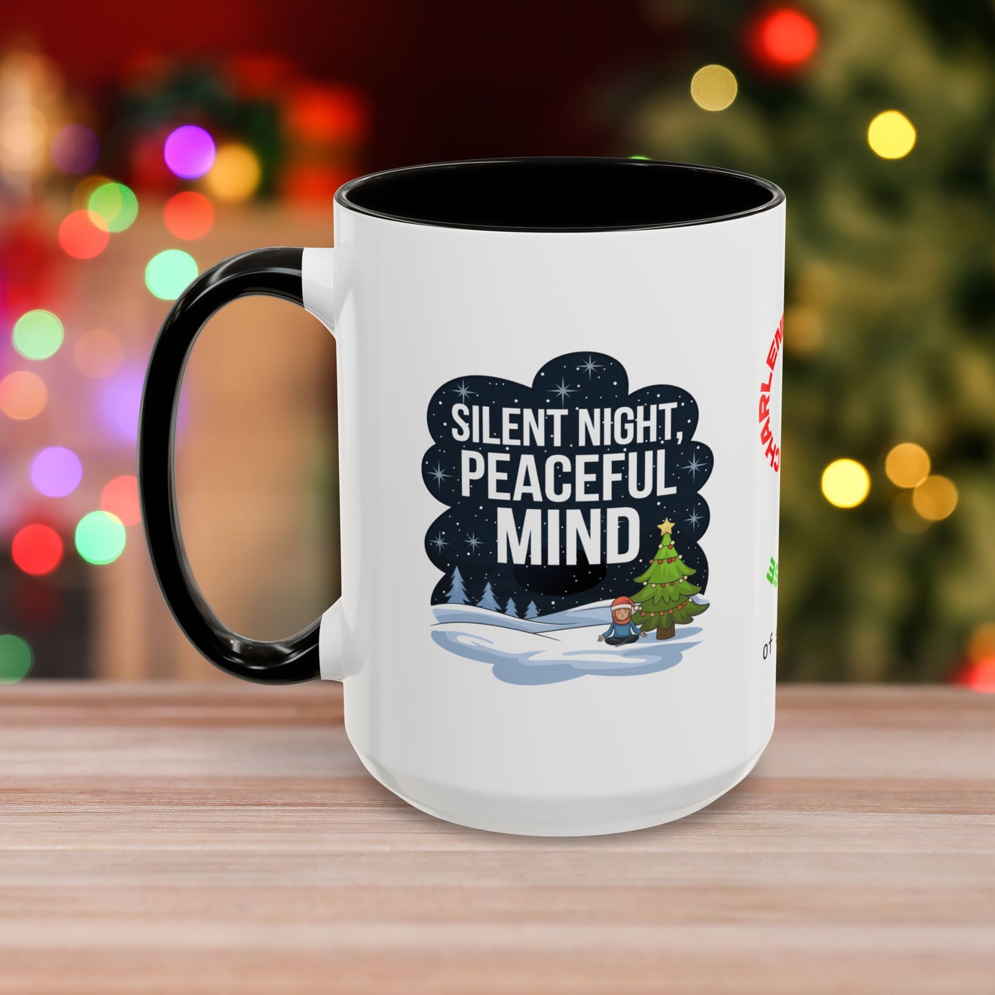 Silent Night Peaceful Mind Mug - Holiday Self-Care Coffee Cup, Thoughtful Mental Health Gift with Red Green or Black Accent