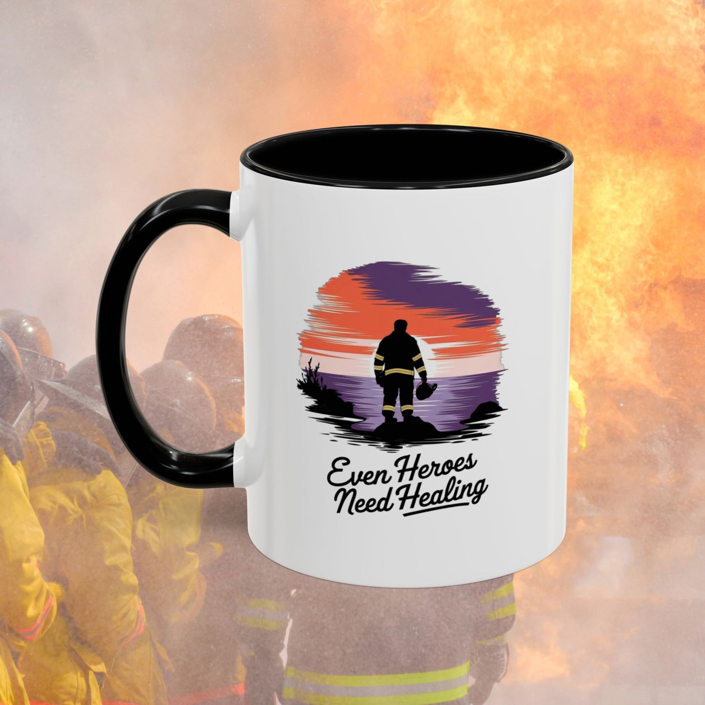 Even Heroes Need Healing, Firefighter - Mental Health Awareness for Firefighters, Accent Coffee Mug (11, 15oz)