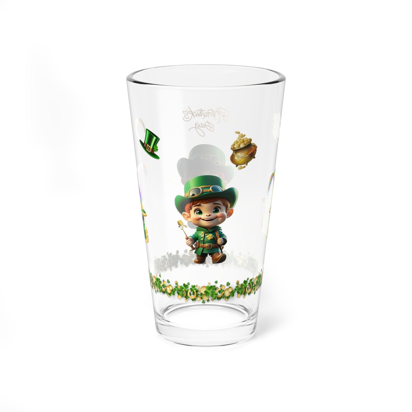 Mindful March Leprechaun: Mindful St. Patrick's Day 16oz Pint Glasses - Festive Design for Positivity & Wellness