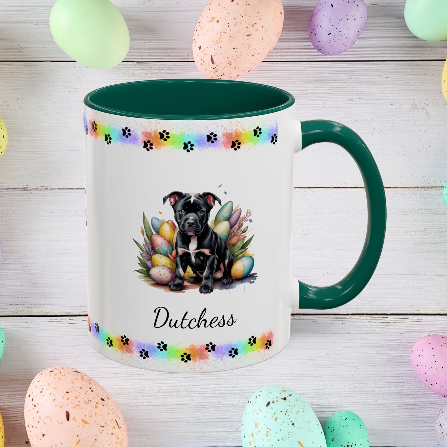 Pitbull Black Easter puppy coffee mug, personalized cute dog gift for mental health awareness and cozy sipping