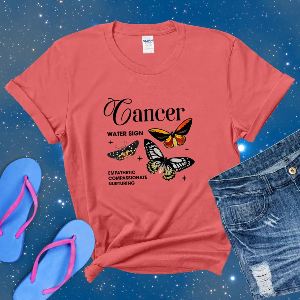 Cancer Butterfly Zodiac T-Shirt, astrology horoscope shirt, Cancer birthday gift tee for men or women