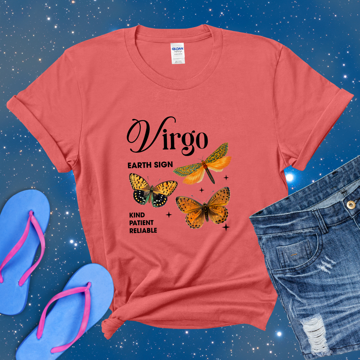 Virgo Butterfly Zodiac T-Shirt, astrology horoscope shirt, Virgo birthday gift tee for men or women