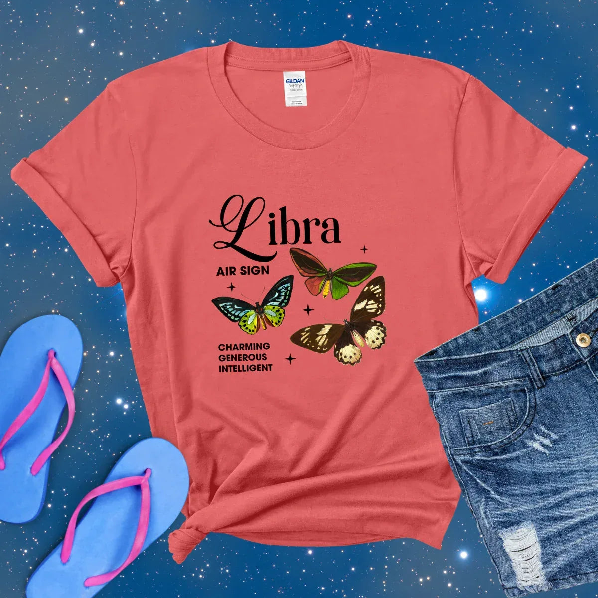 Shop our libra butterfly zodiac unisex softstyle t shirt featuring the Mint Green style option from MySisterIsASurvivor.