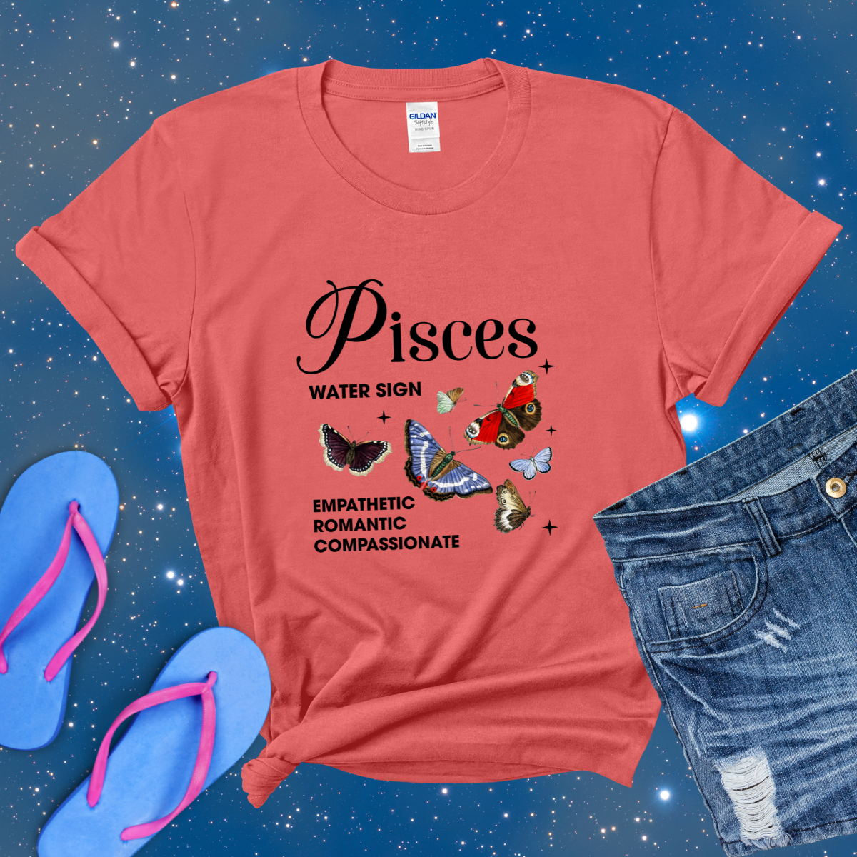 Pisces Butterfly Zodiac T-Shirt, astrology horoscope shirt, Pisces birthday gift tee for men or women