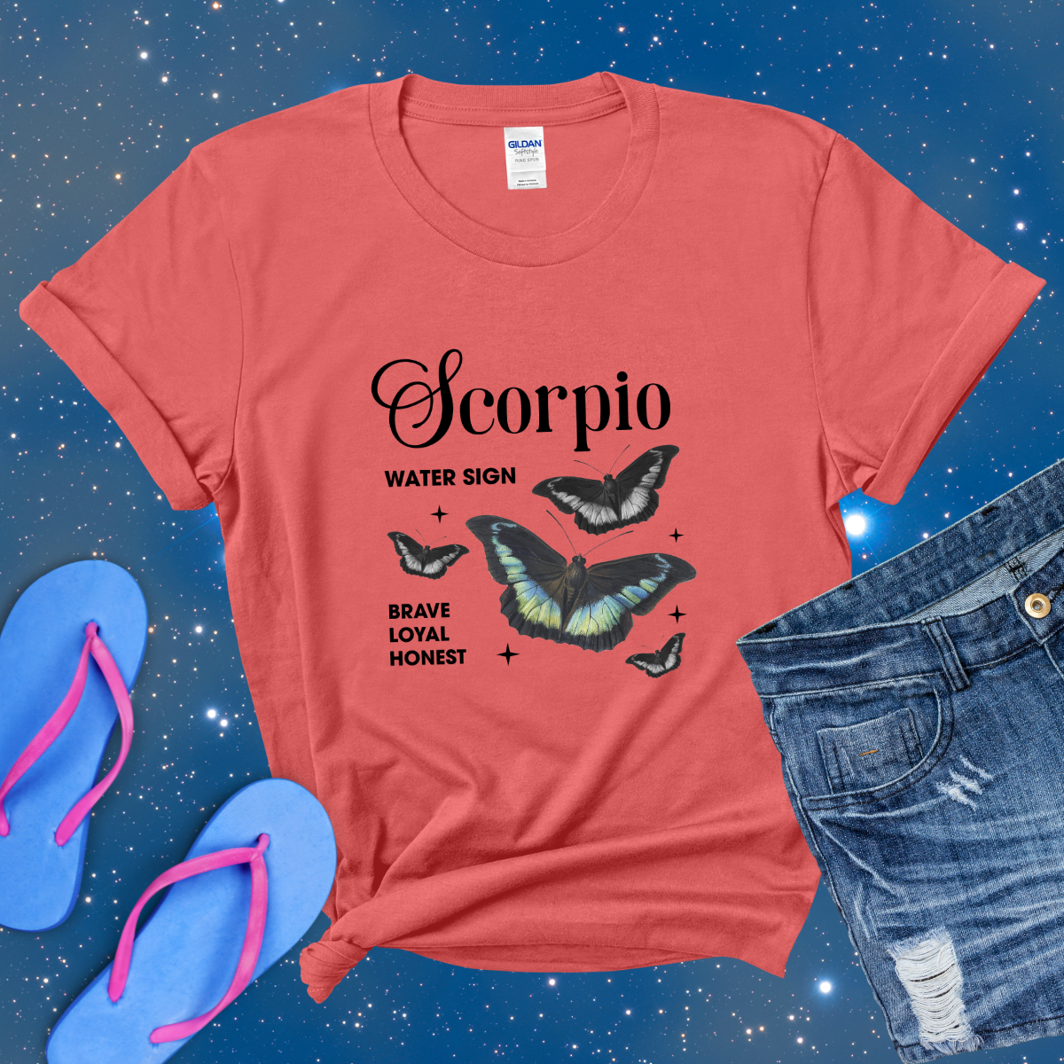 Scorpio Butterfly Zodiac T-Shirt, astrology horoscope shirt, Scorpio birthday gift tee for men or women