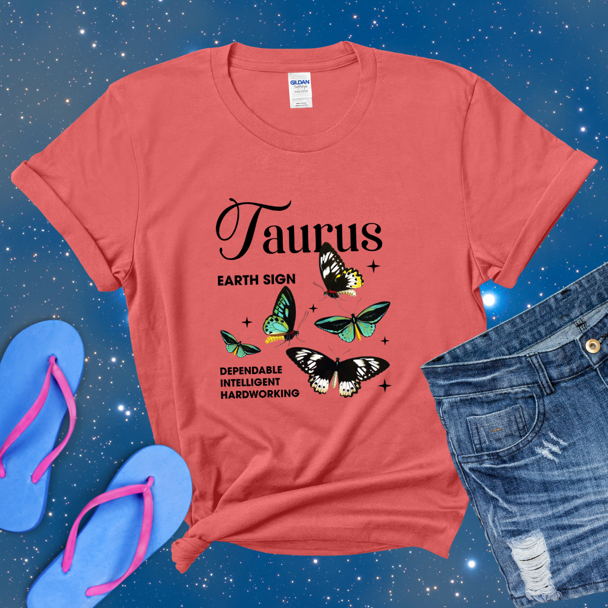 Taurus Butterfly Zodiac T-Shirt, astrology horoscope shirt, Taurus birthday gift tee for men or women
