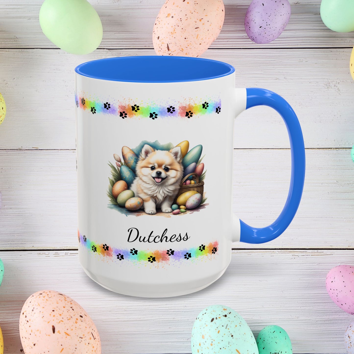 Pomeranian Cream Easter puppy coffee mug, personalized cute dog coffee cup gift for mental health support