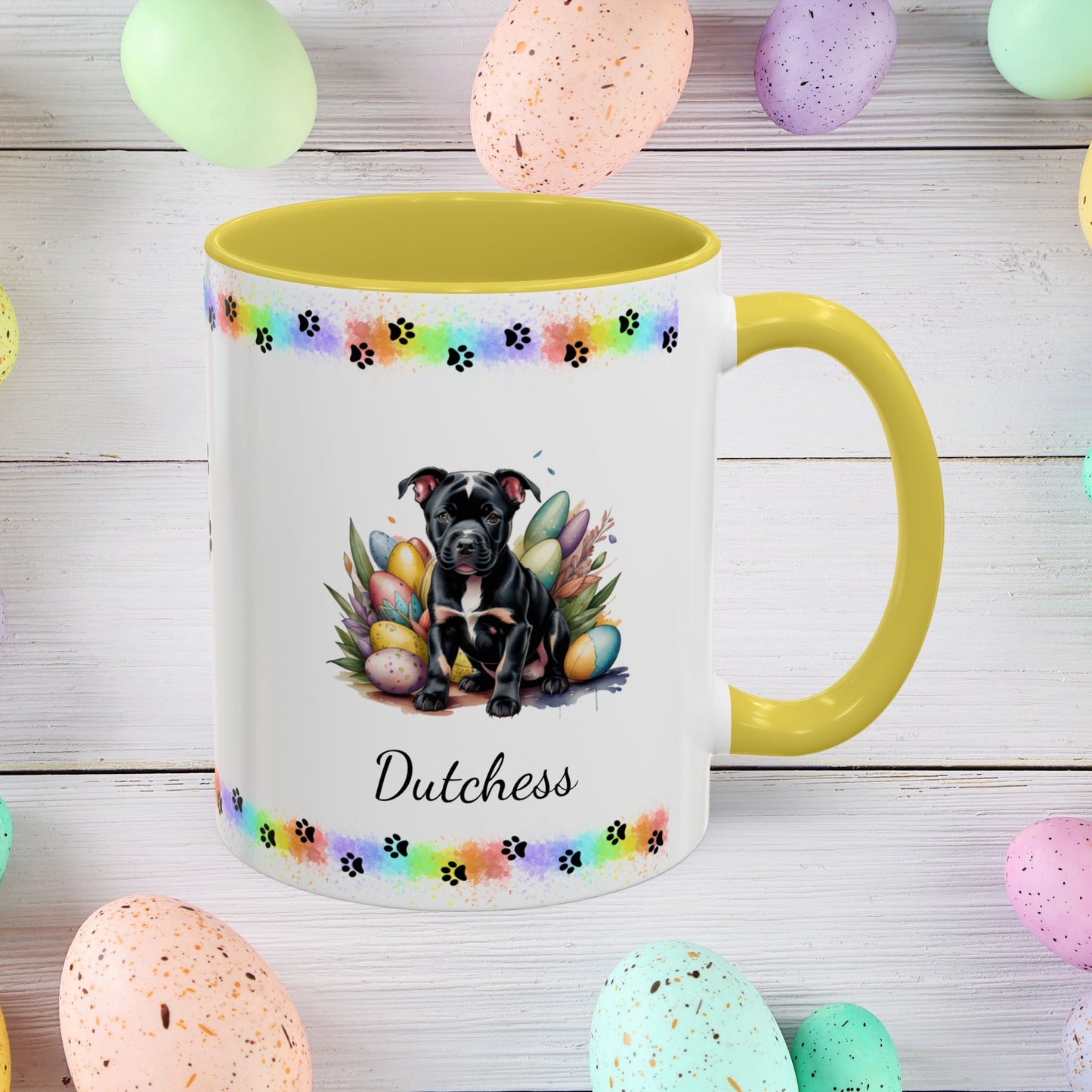 Pitbull Black Easter puppy coffee mug, personalized cute dog gift for mental health awareness and cozy sipping