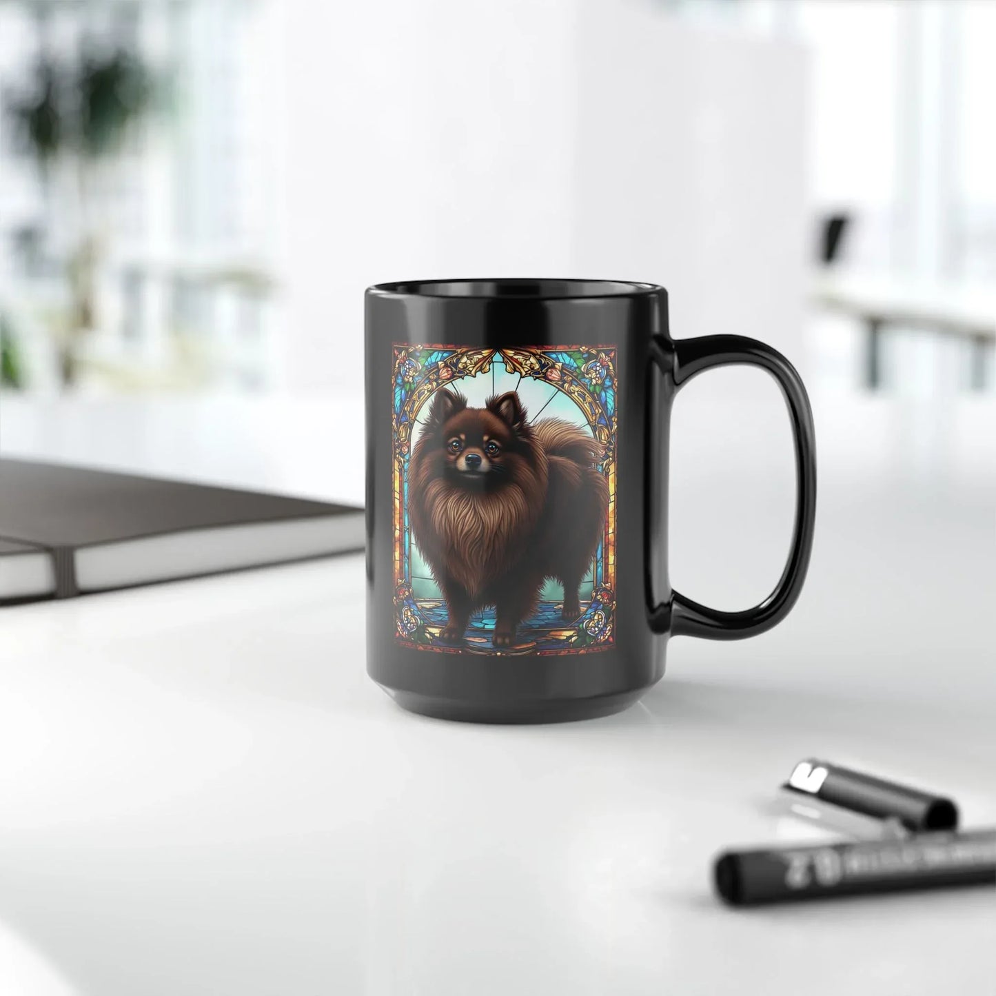 Shop our premium pomeranian chocolate personalized mug with stained glass design 11oz 15oz from MySisterIsASurvivor.