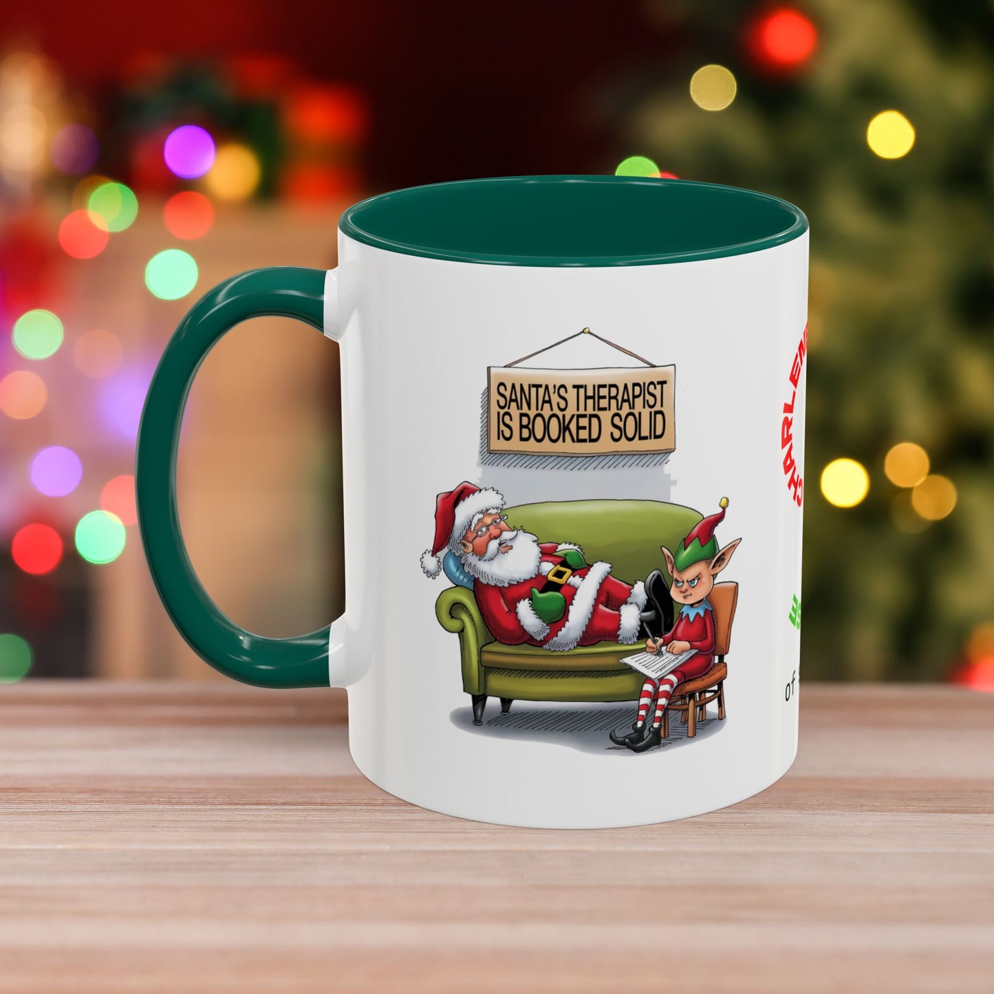 Santa's Therapist Is Booked Solid – Christmas Mug with Humorous Design and Accent Color