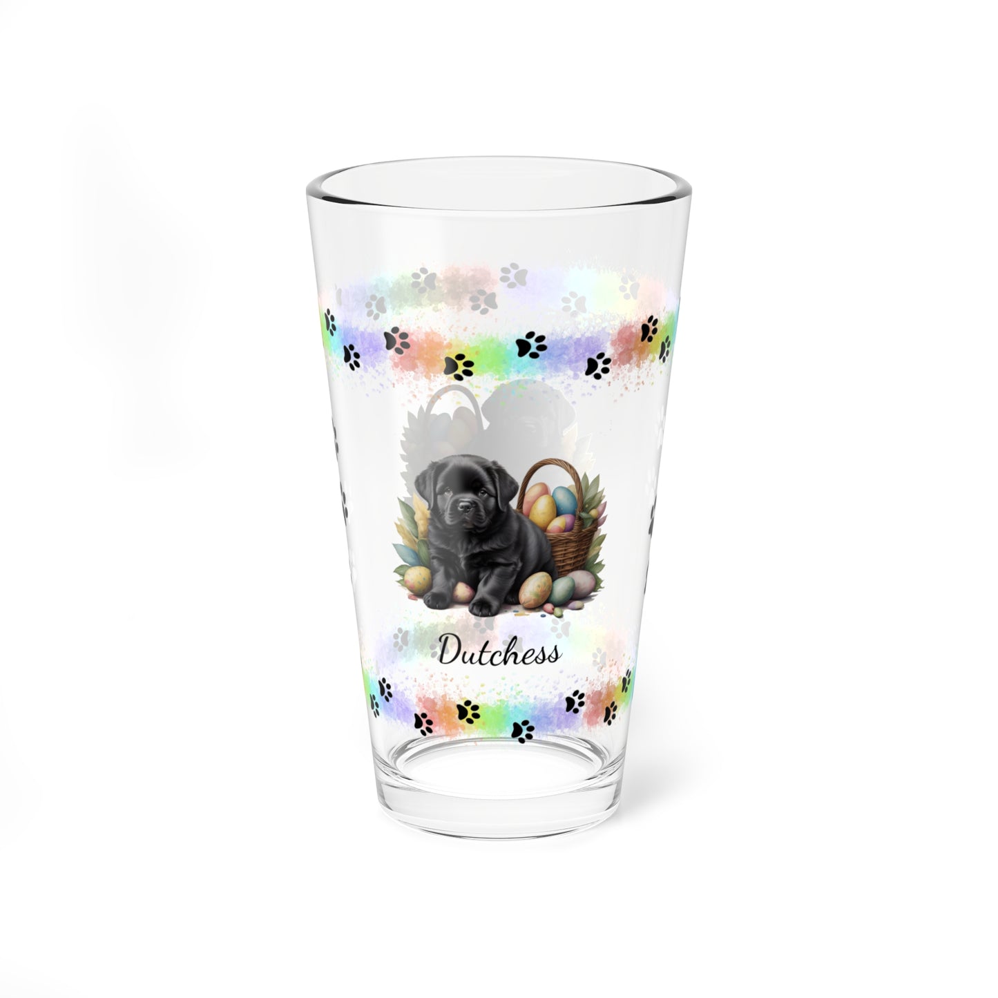 Newfoundland (Black) Personalized Easter Puppy 16oz Pint Glass - Custom Dog Design, Mental Health Gift, Easter Décor, and Festive Celebrations