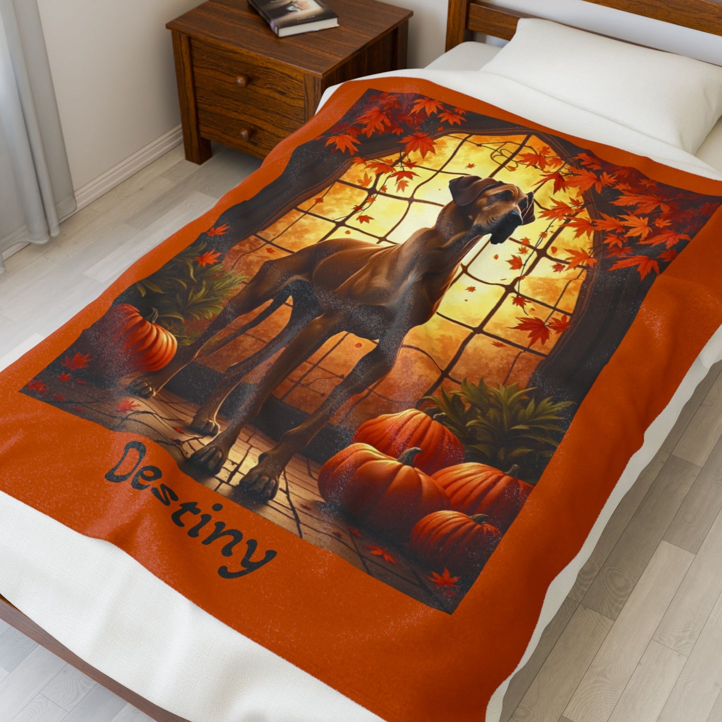 Fawn Great Dane velveteen plush blanket, soft plush throw, custom gift for Great Dane owners