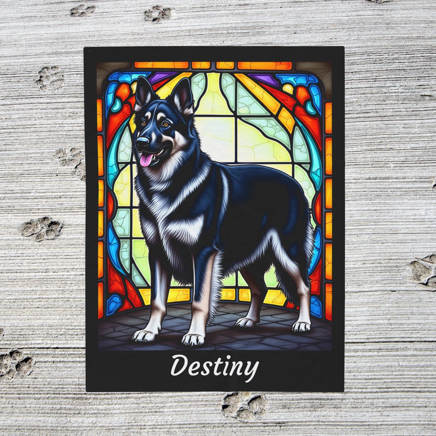 German Shepherd Black & Silver Coat Blanket, Custom Stained Glass Dog Throw, Pet Owner Gift