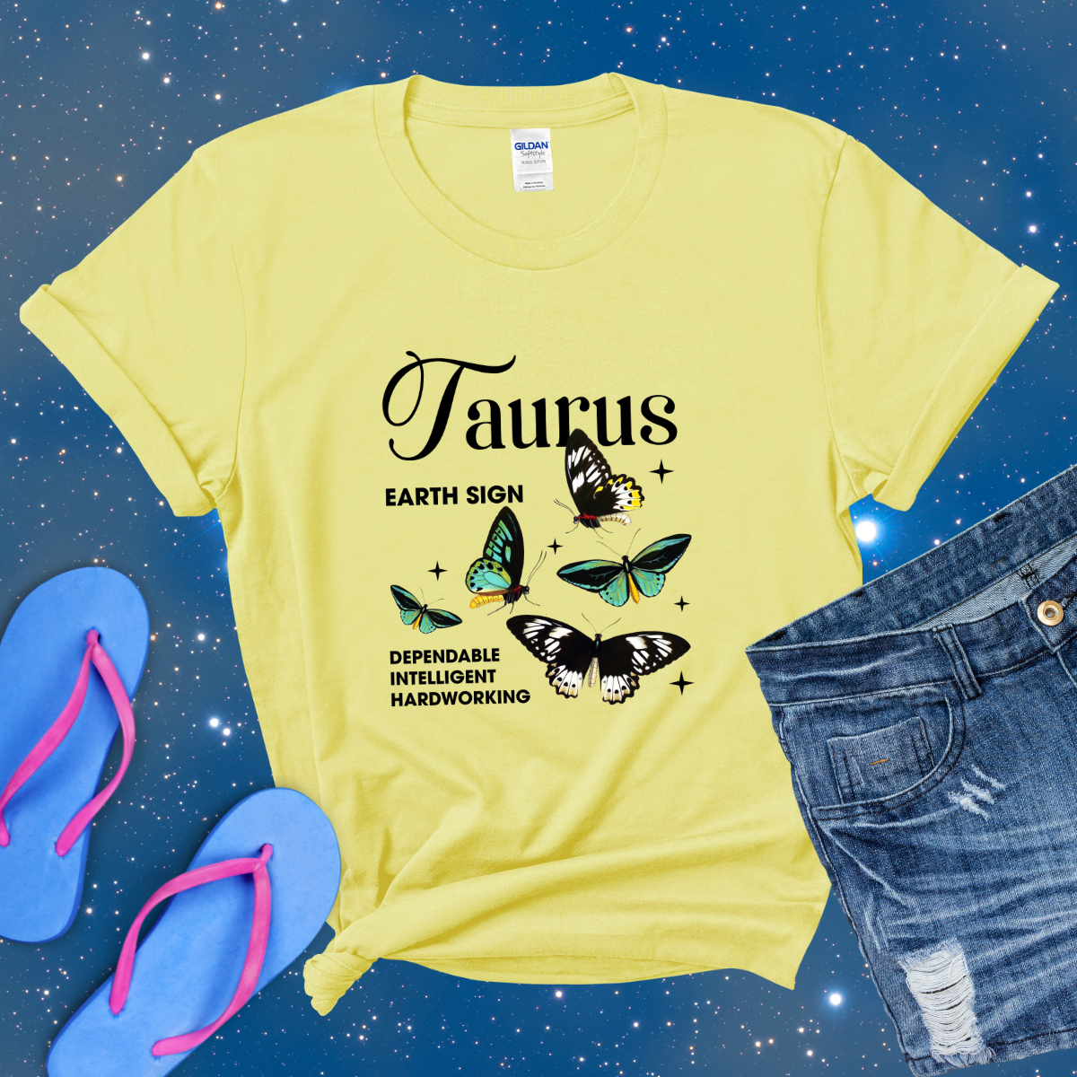 Taurus Butterfly Zodiac T-Shirt, astrology horoscope shirt, Taurus birthday gift tee for men or women